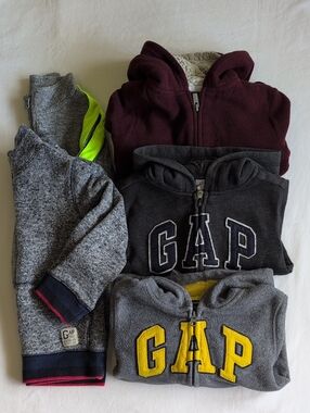 Size 3T Boys Cozy Fleece Hoodie & Knit Sweater Bundle Lot - Baby Gap (5 Pack)